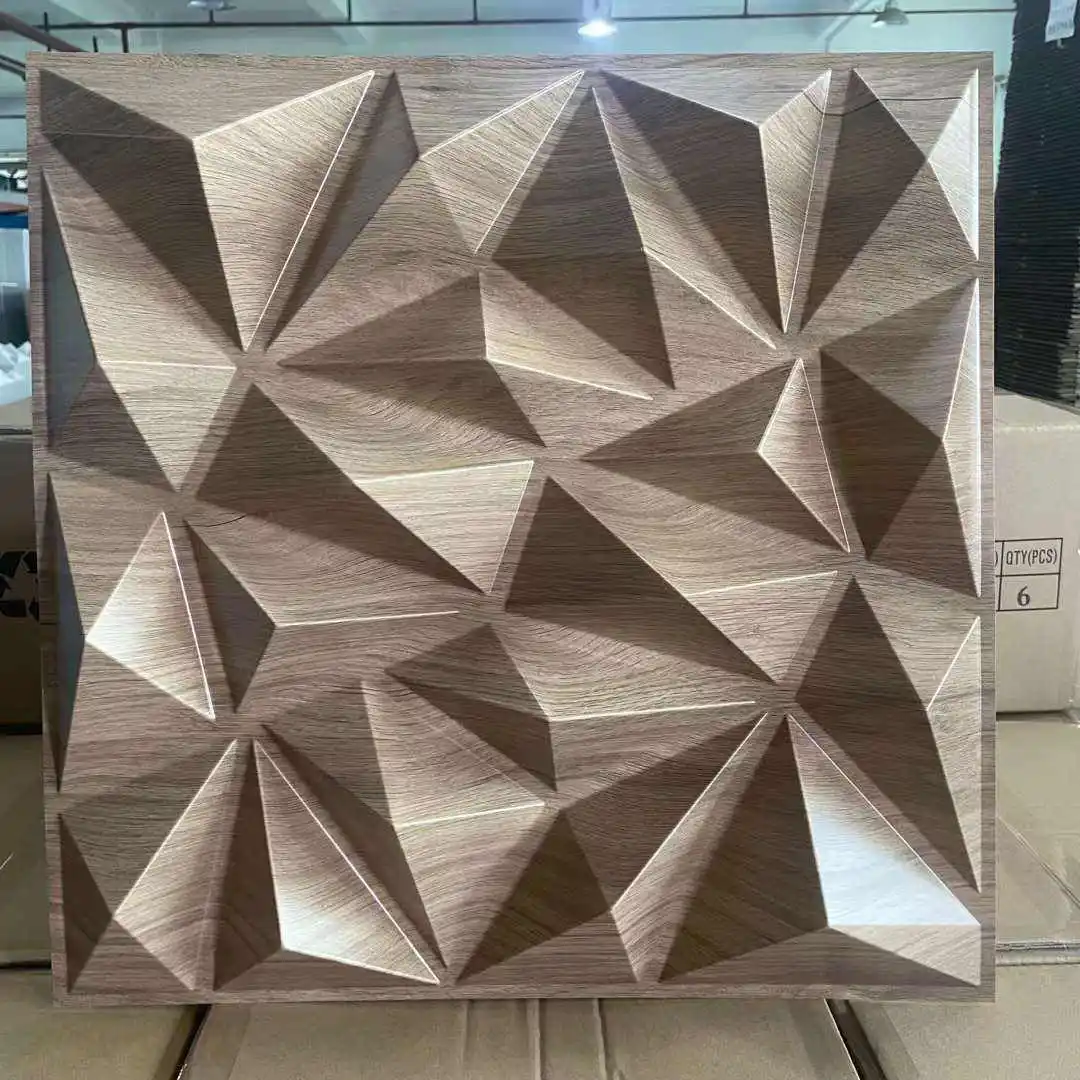 Wood grain pvc coating diamond design pvc 3d wall panels waterproof pared 3d wall for house installed tv wall
