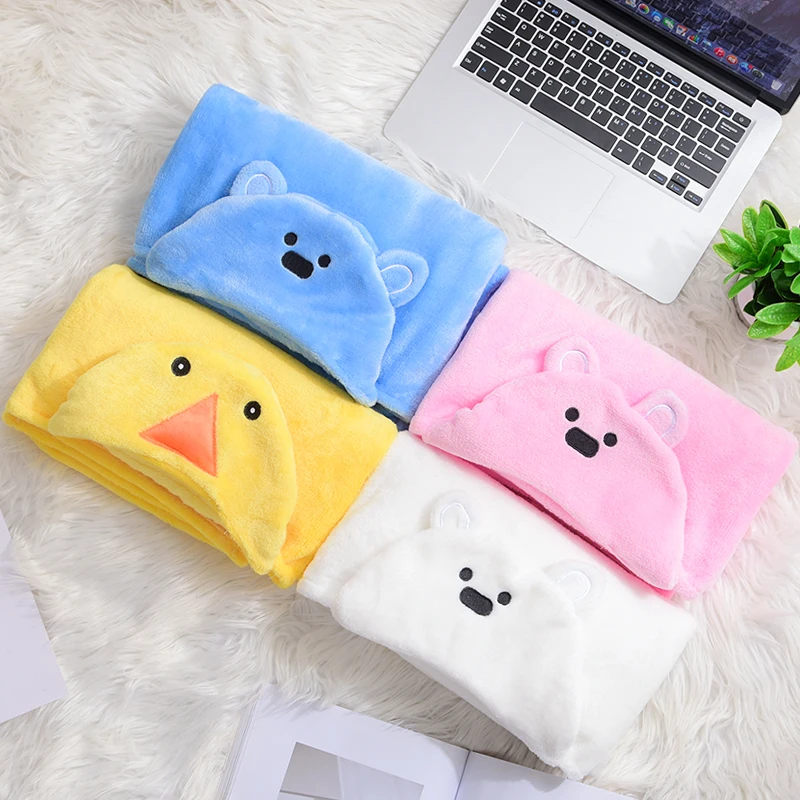 Baby Hoodie Soft Coral Velvet Quick Fast Dry Wearable Swaddle Hooded Kids Animal Bath Towel