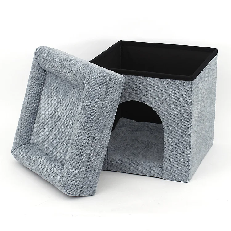 RTS sanding fabrics foldable pet bed/cat house pet functional customized animal folding storage ottoman
