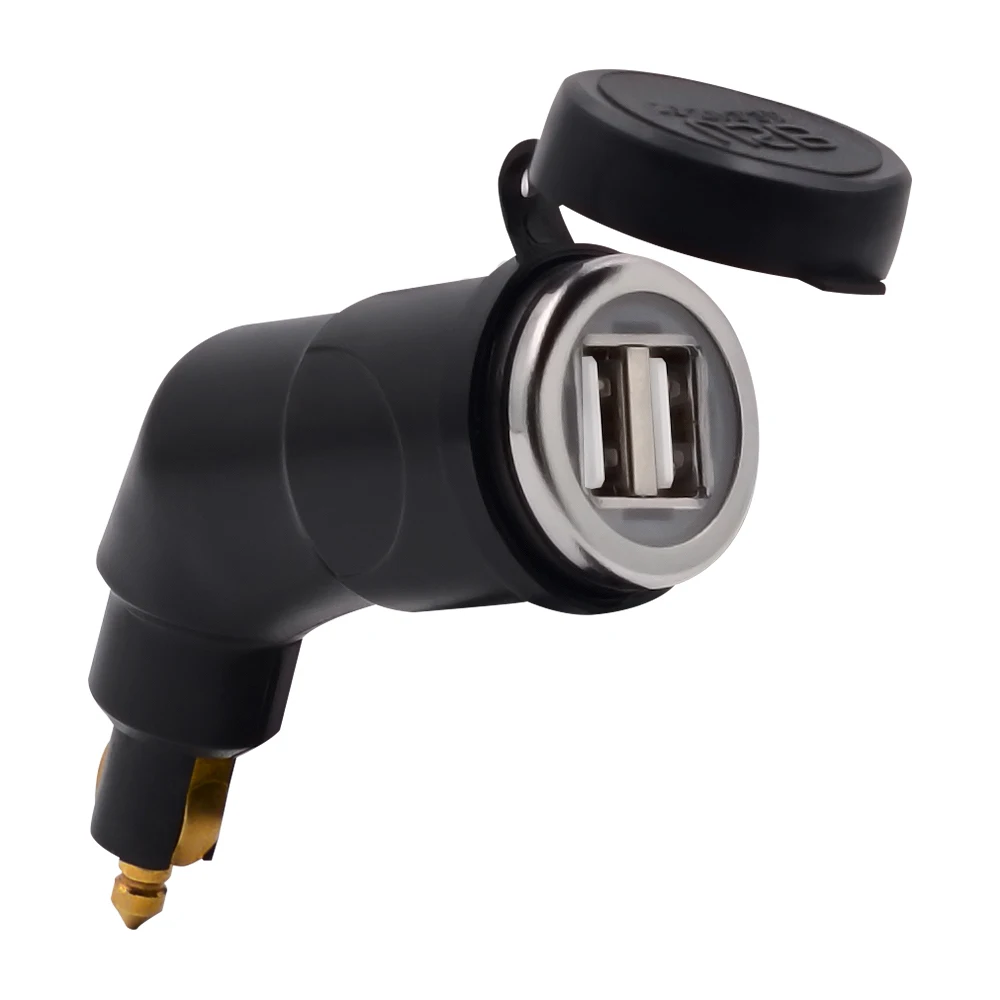 Angled Dual USB 3.3A Output Power Adapter Charger Hella DIN EU Plug Socket Black for Motorcycle