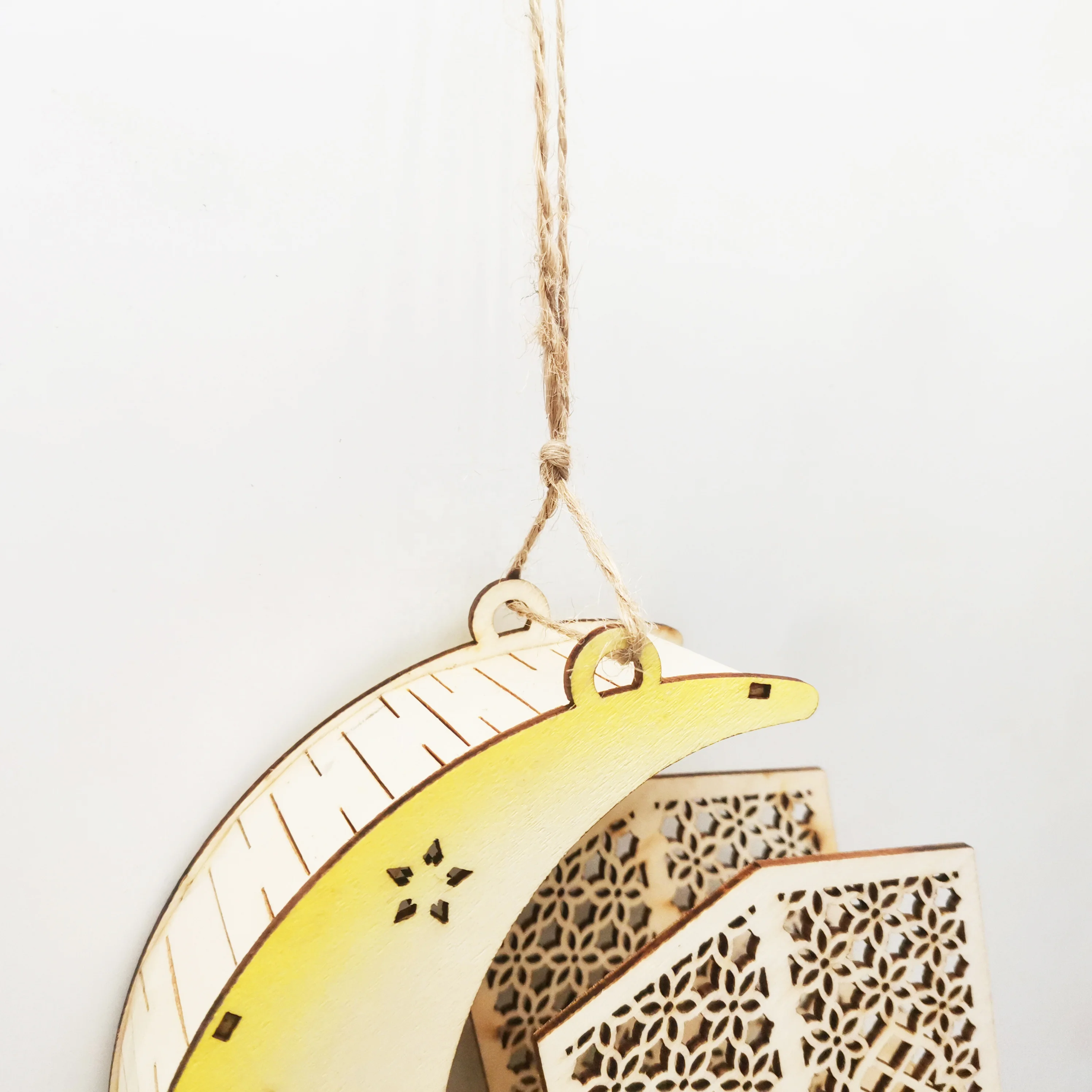 Hot sale Muslim wood Ramadan decorations lights Eid Mubarak moon wooden craft