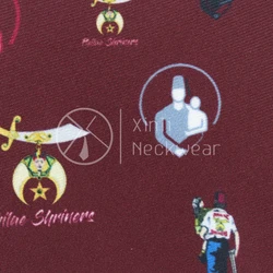 Chinese Wholesale Burgundy Red Mens Neckties Cartoon Masonic Shriner Logo Pattern Polyester Custom Printed Neck Tie
