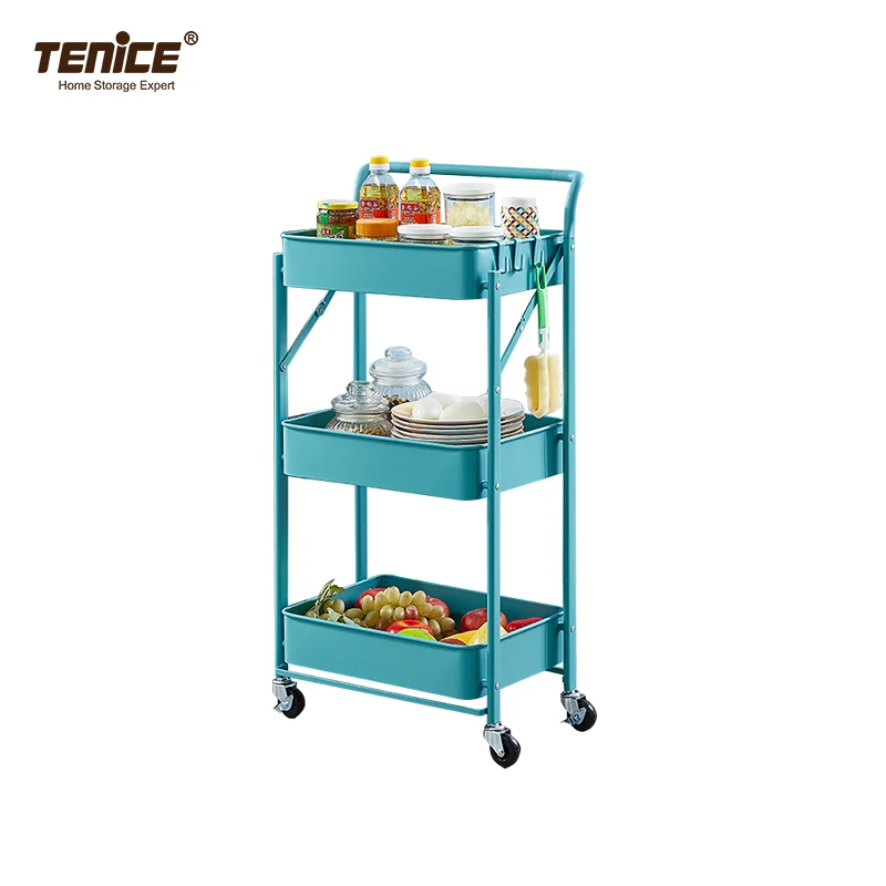 Tenice colorful folding 3 tier revolving wheel beauty hair salon styling station cabinet trolley hairdressing barber tool