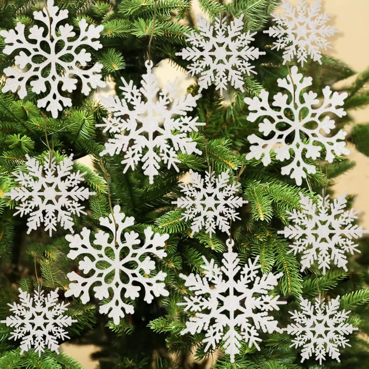 36pcs Snowflakes Christmas Tree Decorations Plastic Glitter White Snow Flakes Ornaments Snowflake Ornaments