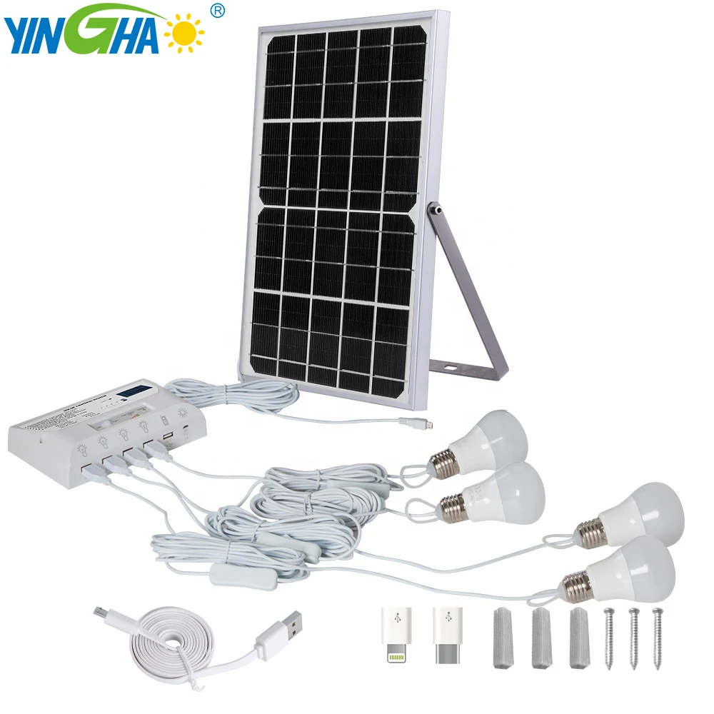 
Green Energy Smart outdoor And Indoor Waterproof 4 Bulbs Mini Solar Panel Home Solar Power Auto Lighting System 