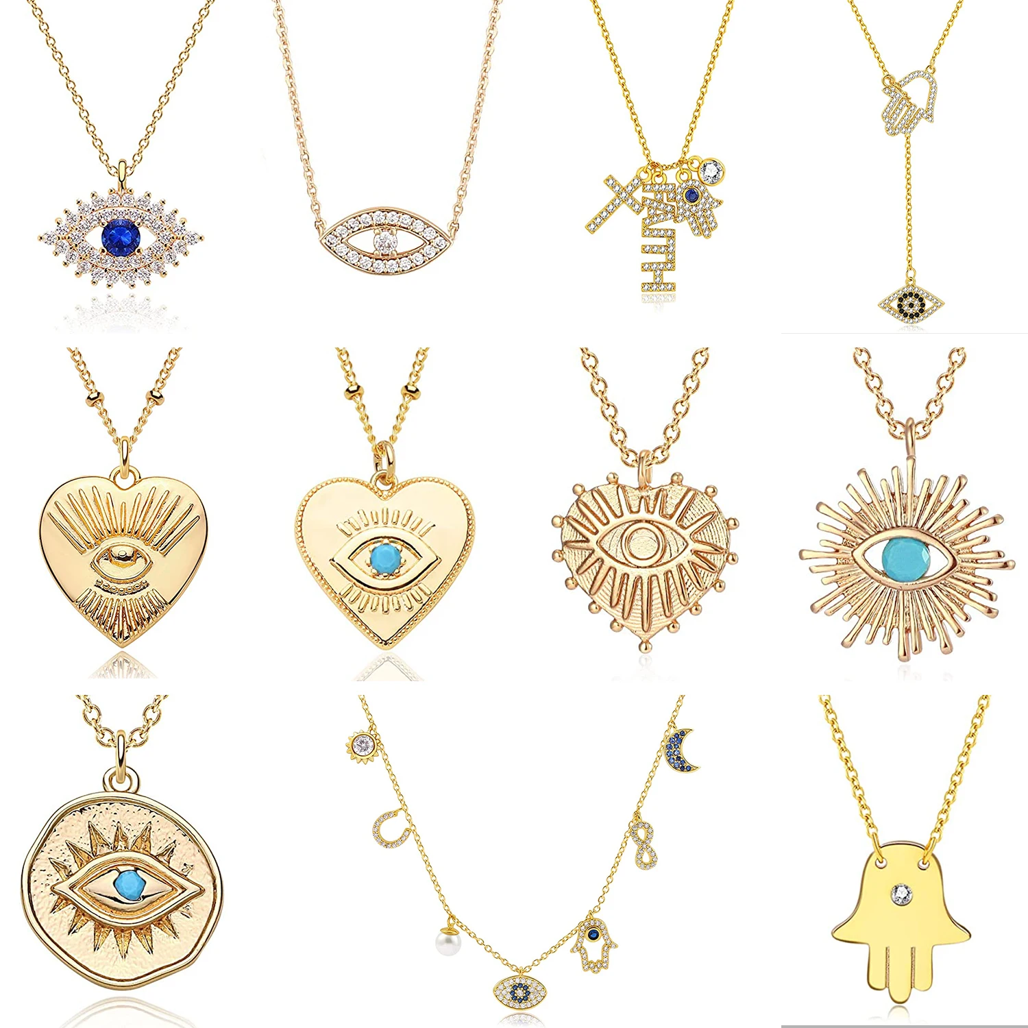 Palm Shape Men Gold Blue Jewelry Turku Medal Woman Small Large Customizable 925 Sterling Silver Evil Eye Pendant Necklace