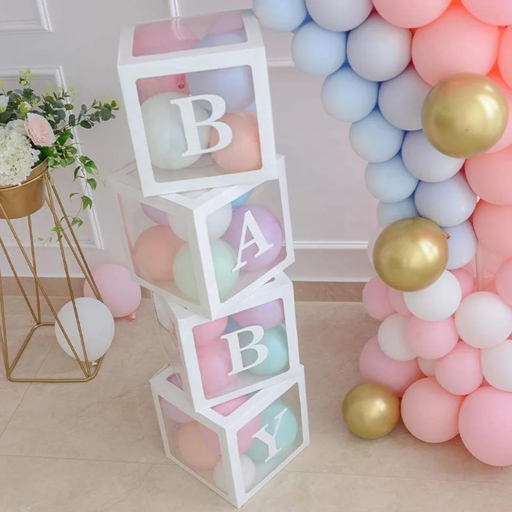  Baby Shower коробки Свадебная вечеринка аксессуары (4 шт. прозрачные воздушные шары Декор с буквенным принтом Индивидуальные детские блоки дизайн для мальчиков и