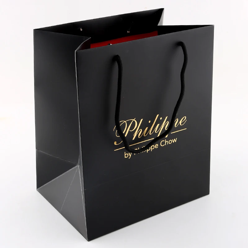 BTO wholesale oem black paper bag with ribbon boutiques shopping bags coated paper bag custom printed logo luxury clothing shop
