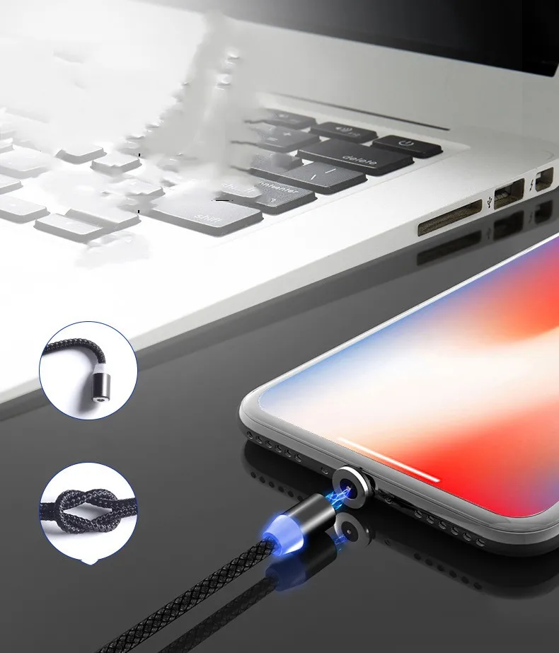 Black Magnetic  Type-c Micro L Connector Usb 3 In 1 Charging Cable