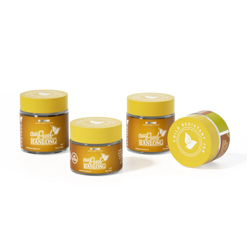 OEM sticker 1oz 2oz 3oz 4oz child resistant stash glass container flower bud glass jar Customization 1g 3.5g jars with label