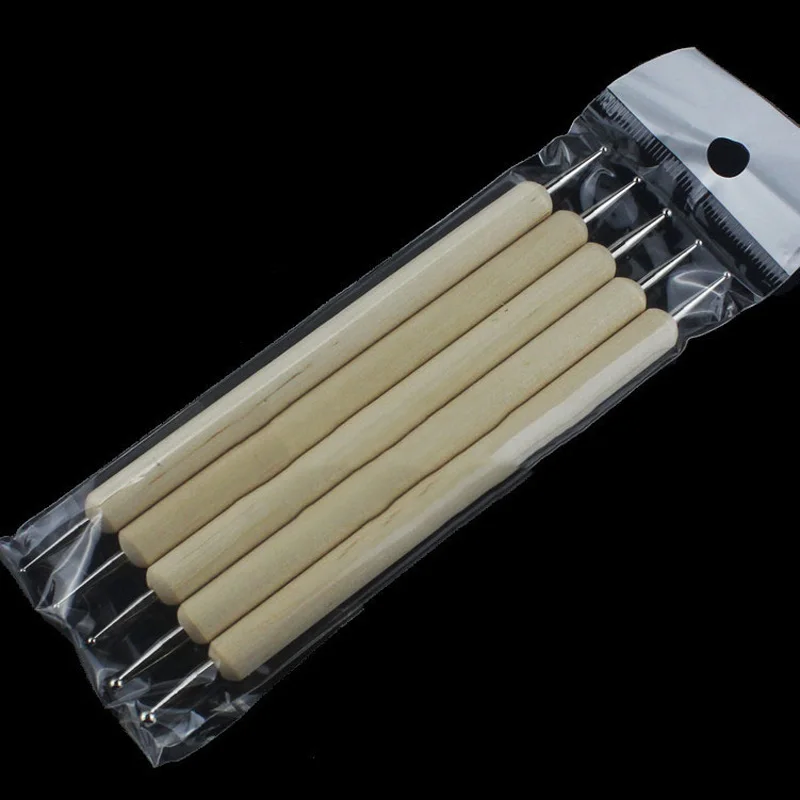 5pcs Wood Dotting Pen Set 2 Head Use Nail Art Wooden Painting Dot Nails Design DIY Manicure Picking Needles Decoration 2 Way