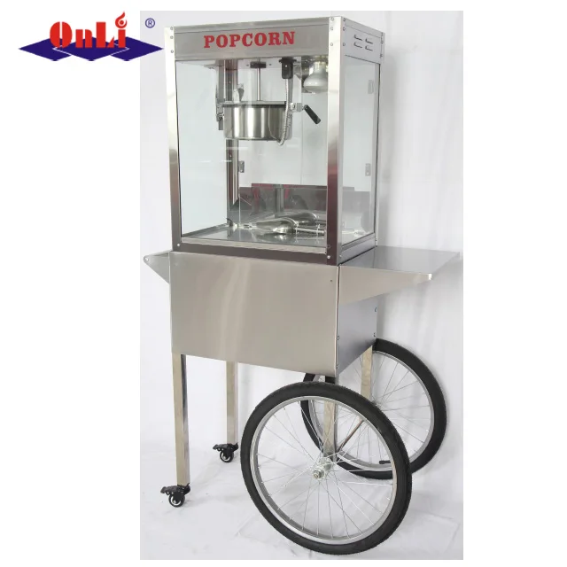
8 Oz electric stainless steel commercial mobile popcorn machine cart 