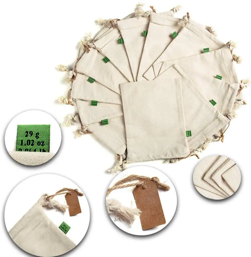 
Cotton Muslin Bag Reusable Produce Coffee Bean Drawstring Bag Food Storage Free Sample 