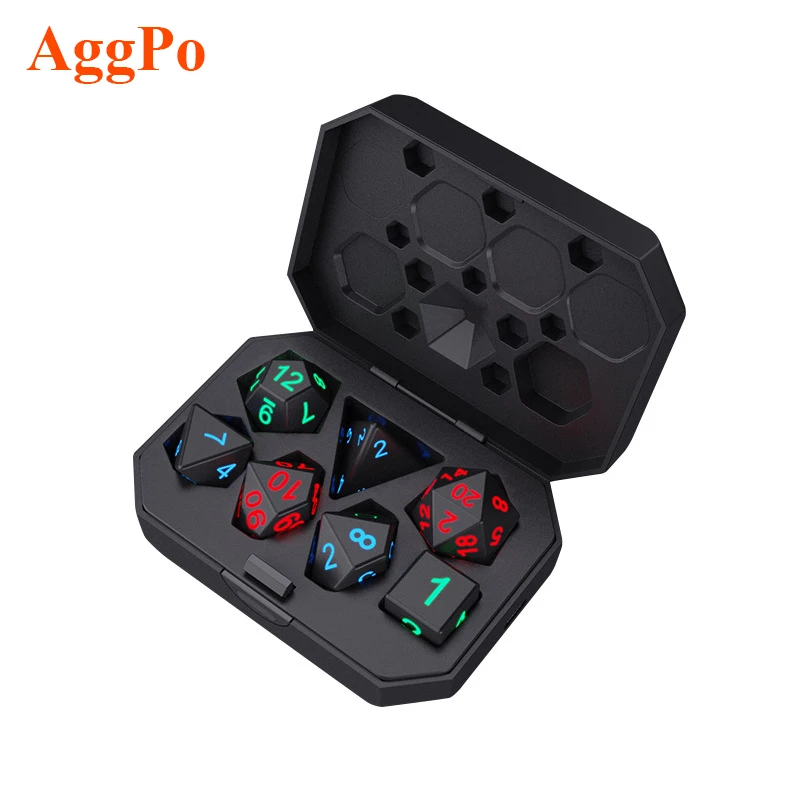 Colorful luminous electronic dice party chess game entertainment DND dice set rechargeable plastic 7-piece led dice set