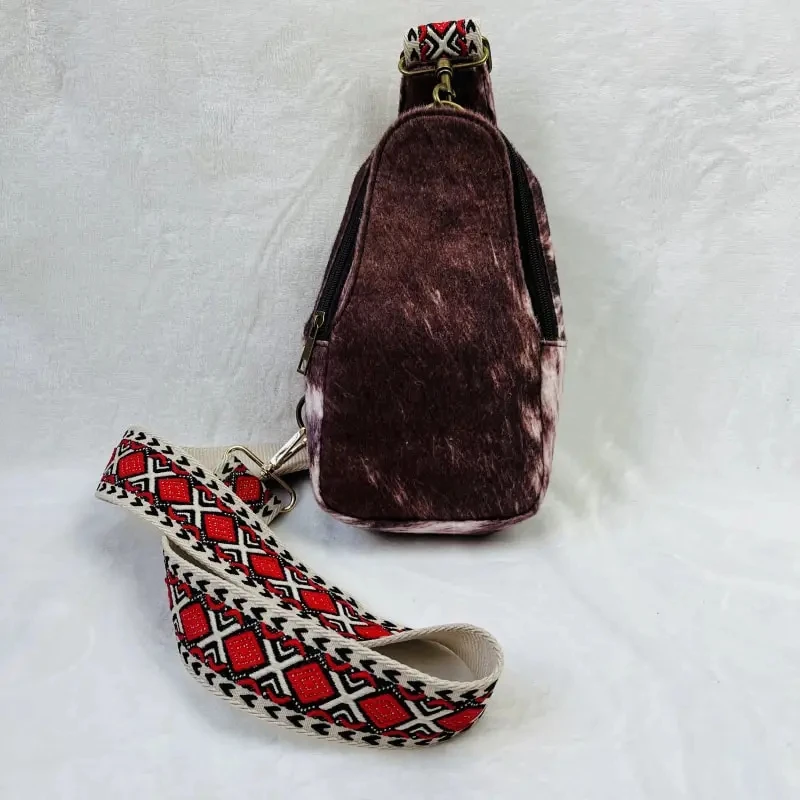 Wholesale Faux Cowhide Crossbody Sling Bags With Adjustable Guitar Strap Custom Sling Bags for Women