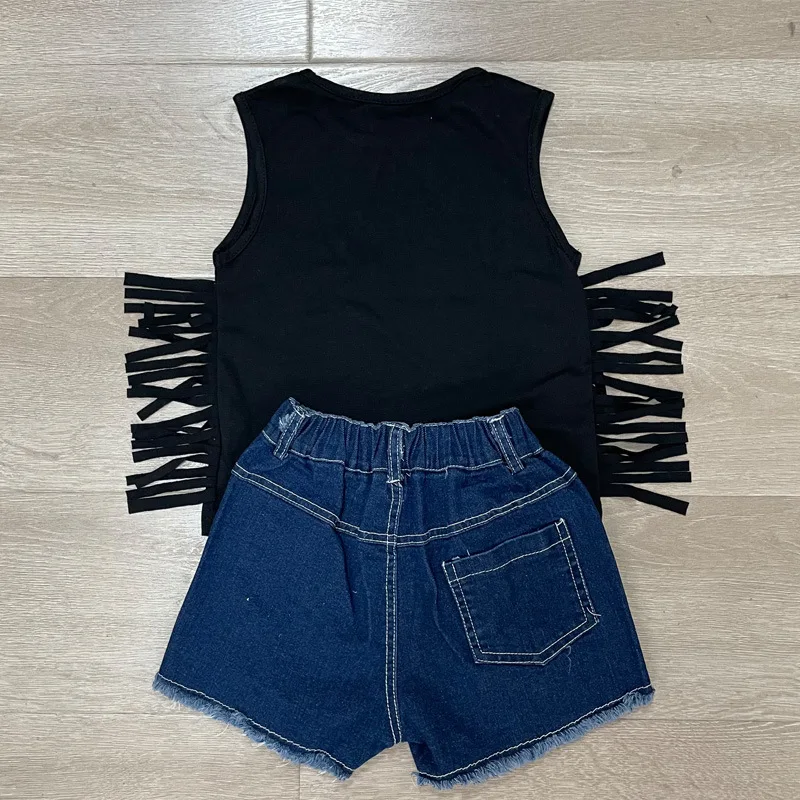 Girls Heart Star Sunflower Independence Day Tank Top Short Sleeve T-shirts with Washed Denim Jeans Shorts 4th of July Outfit