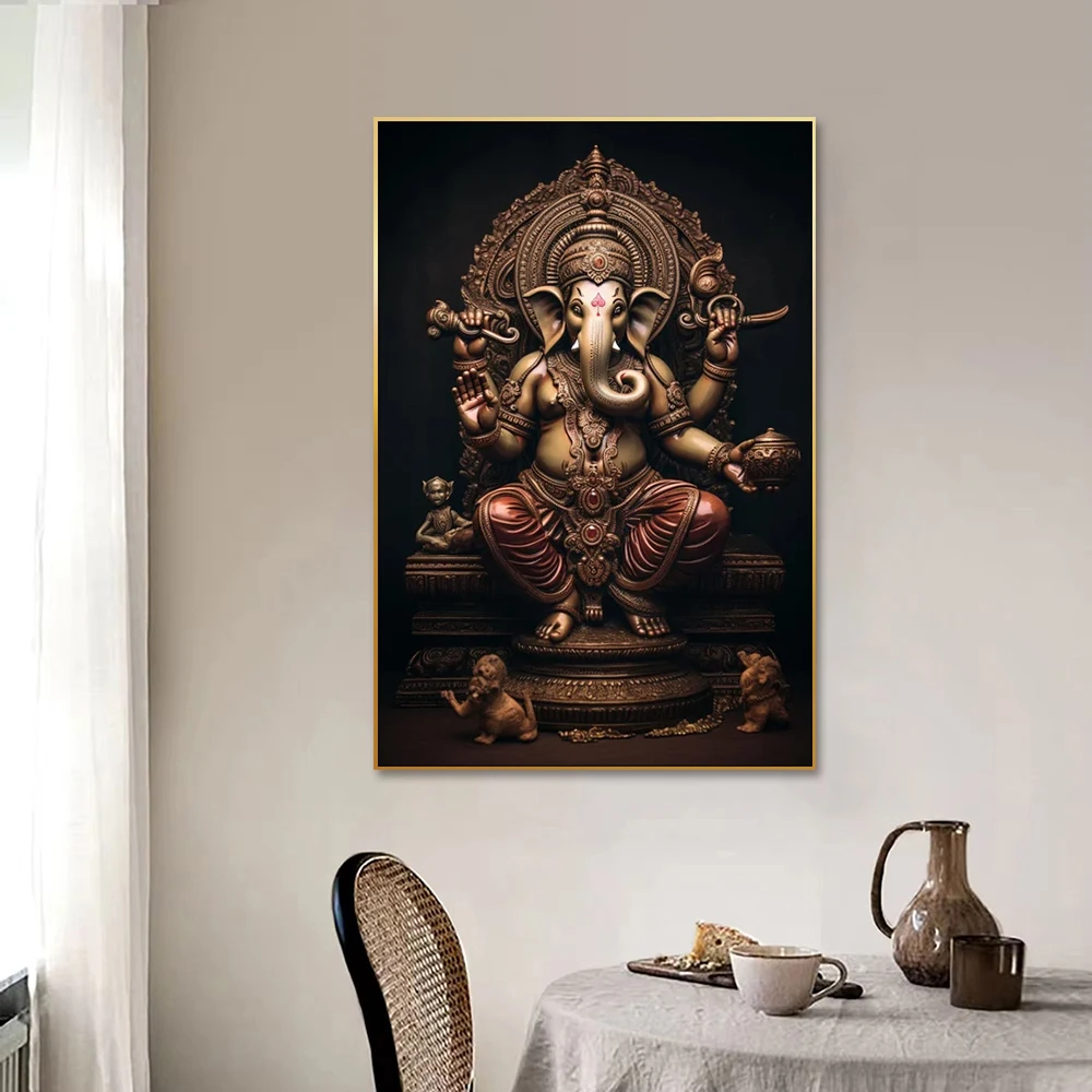 Large Panoramic Ganesh Wall Art Hindu Glass Printing Decor Tempered Glass with Canvas Base for Home Decoration