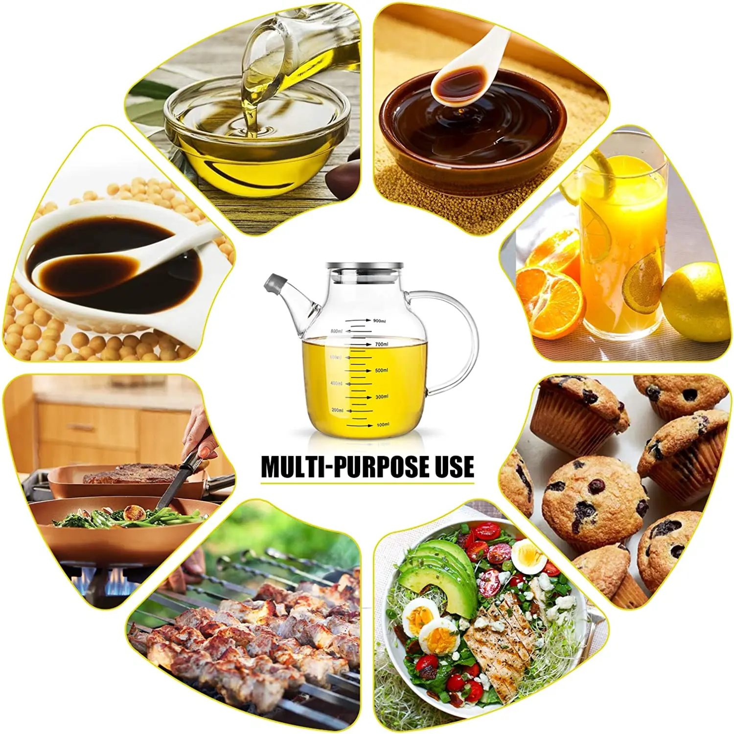 Amazo Borosilicate Sauce Cruet Measuring Glass Bottle Cooking Olive Oil Vinegar Dispenser with Pour Spout