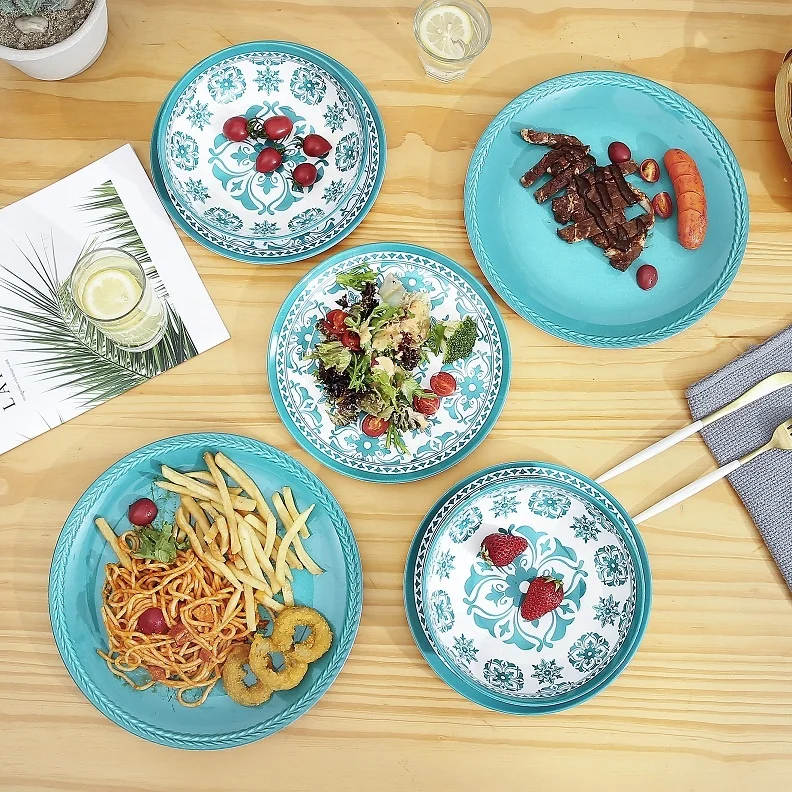 Green Flower Thailand Dinnerware Stoviglie Country Melanina Plasric Picnic Dish Bowl And Plates Melamine Retro Korean Dinner Set