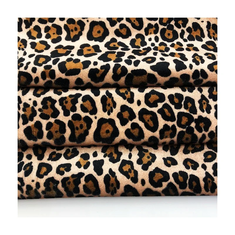 Classic Leopard digital print velvet 230gsm 95%Polyester 5%Spandex shiny velour warp knitted fabric for dress shirt