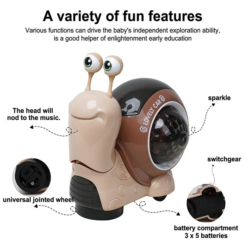 Musical Lighting Universal Electric Crawling Obstacles Avoidance Snail Toys for Kids