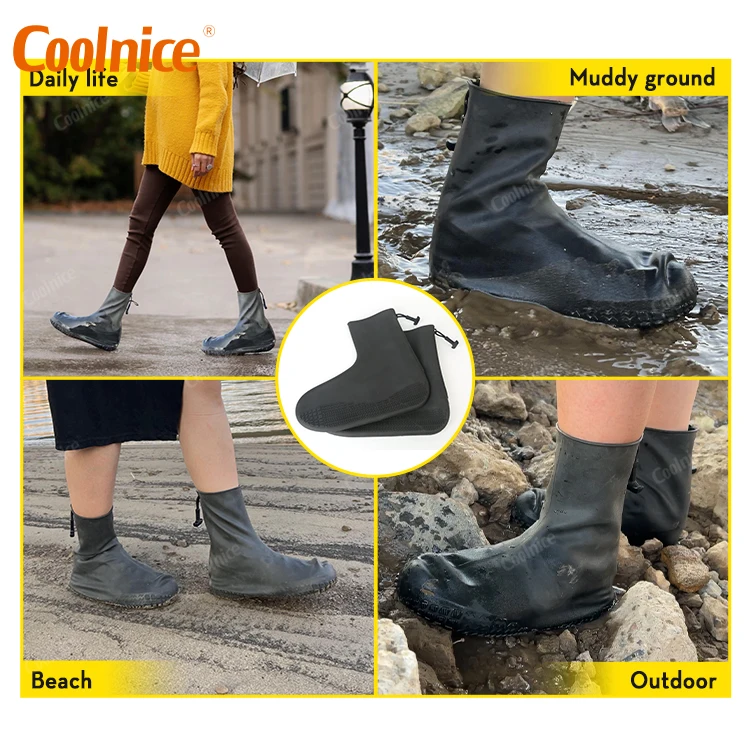 Waterproof Silicone Shoe Covers Reusable Foldable Not-Slip Rain Shoe Covers with Zipper Shoe Protectors Overshoes Rain Galoshes