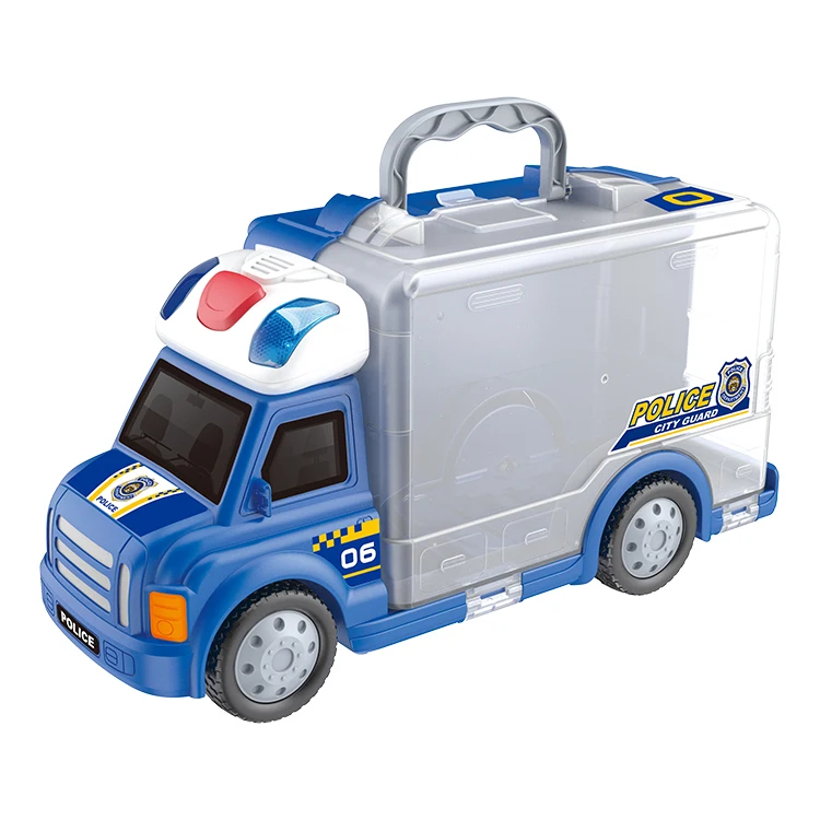 2021 new design  Interesting boys B/O crashing stunt police car toy with 6 trailer set car toys