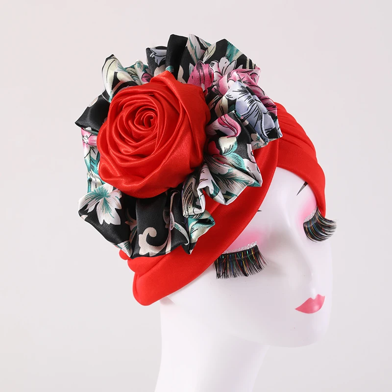 Wholesale Muslim Braid Turban Women Bandanas Turban Hat For Women Female Headscarf African Turban With Big Flower