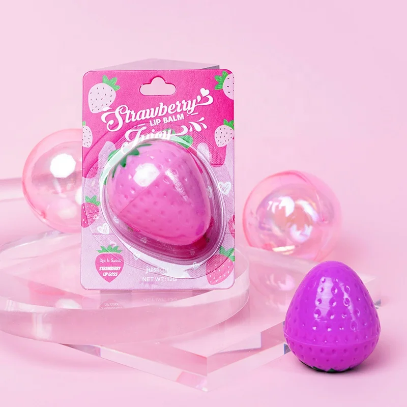 Wholesale Cute Strawberry Shaped Lip Balm Set Moisturizing Cosmetic Kids Fruit Flavor Lipbalm Beauty Makeup Lips Care