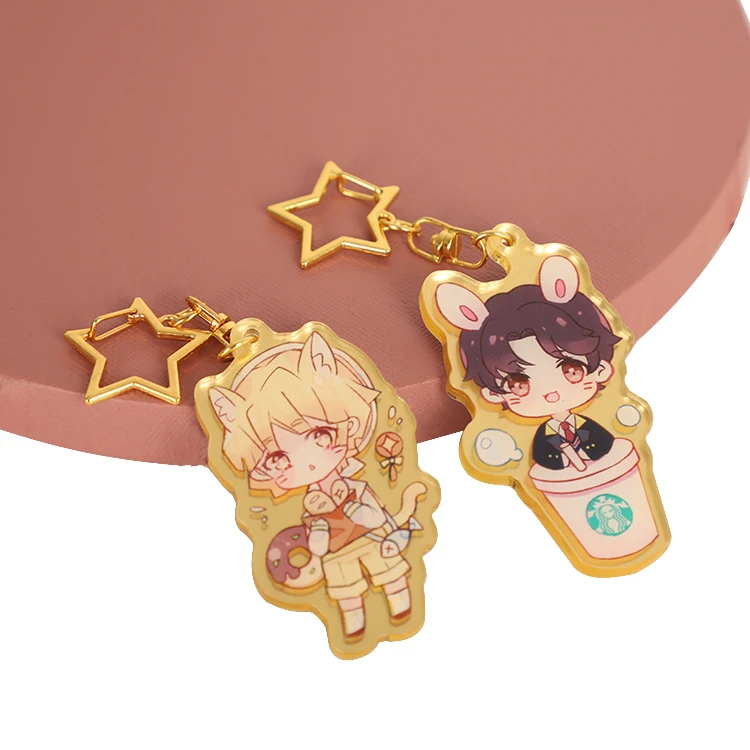 Acrylic Keychain Charm Cheap Customized Logo Promotional Gift Diy Mirror Effect Anime Cartoon Custom Logo Plastic OEM Hangchen