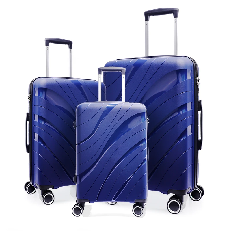 Factory Direct Blue Travel Trolley 3-Piece Set of Carry-On Luggage Silent Universal PP Wheels Spinner Caster Wholesale Products