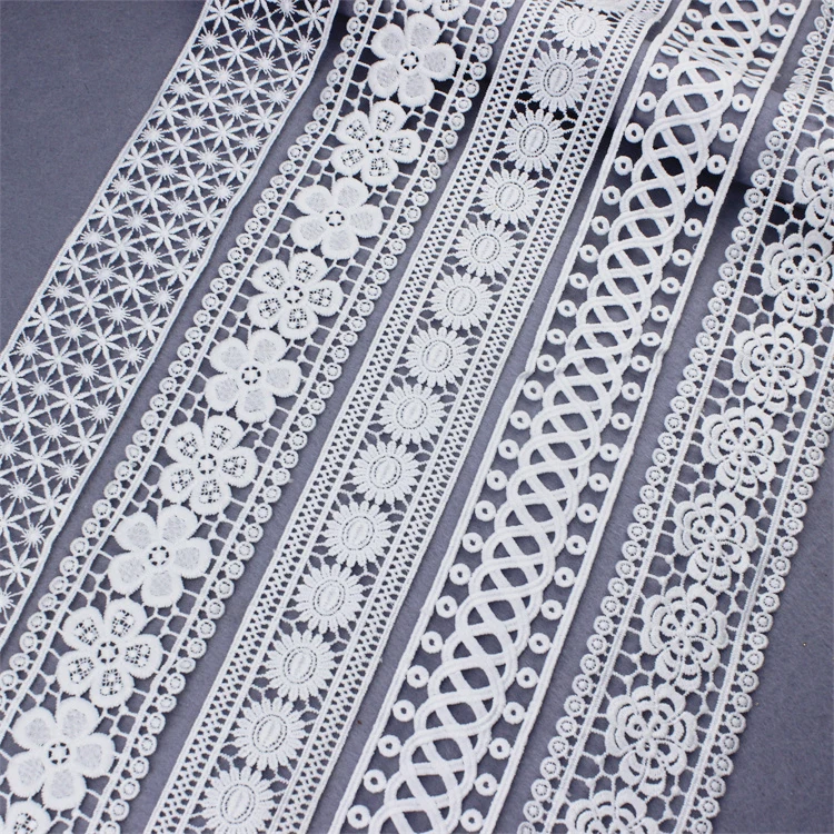 Custom Color French Nylon Guipure 3D Flower Polyester Trim Lace Material Border Embroidered Lace Trim For Lingerie Dress