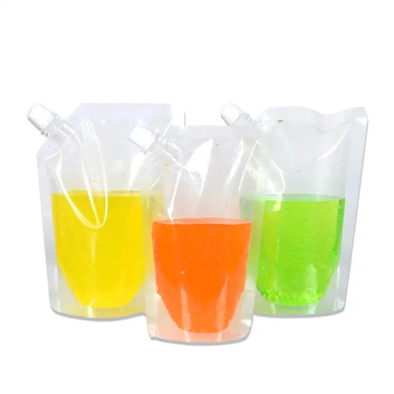 High quality size customized clear 10 liter biodegradable stand up plastic bag pouch for cold liquid drink carry with spout