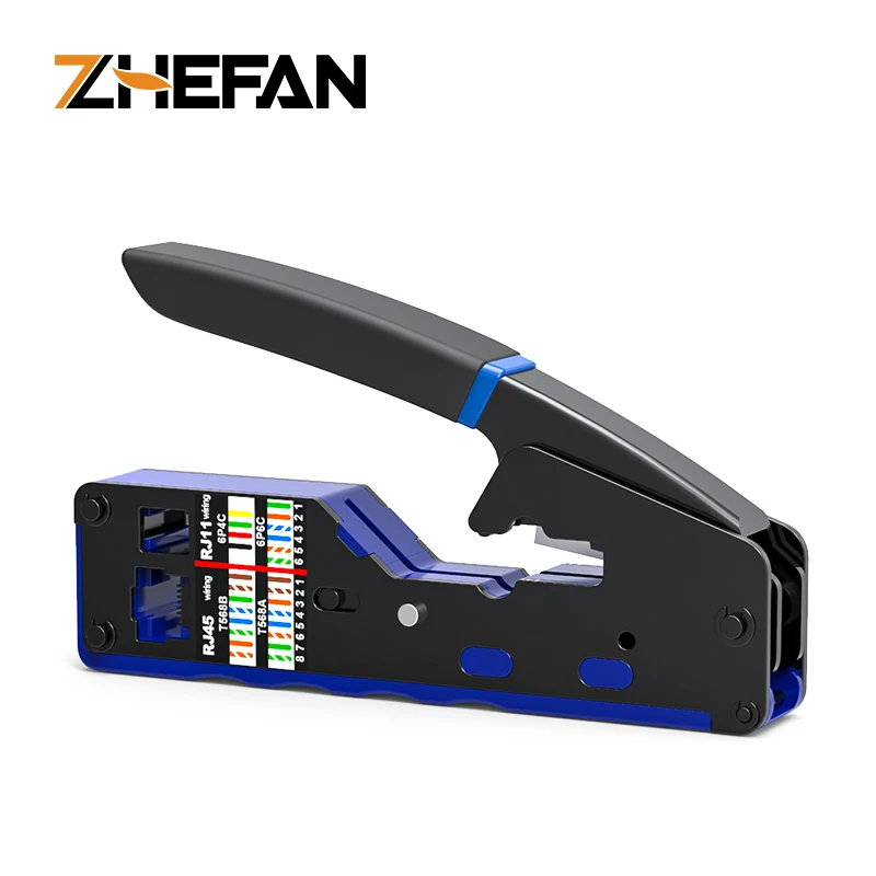 ZHEFAN Crimp Tool Pass Through Cutter for RJ45 Cat6 Cat5 RJ11 RJ12Modular Connectors All-In-One Wire Tool