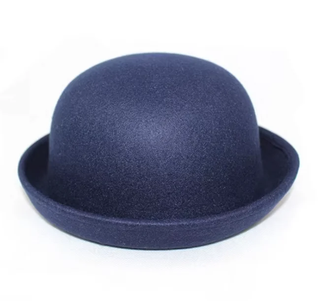 A112603    Hotsale New Winter Round Top Hat With Roll-up Brim Warm Vintage Bowler Hat Classic British Adult Children Fedora Hats