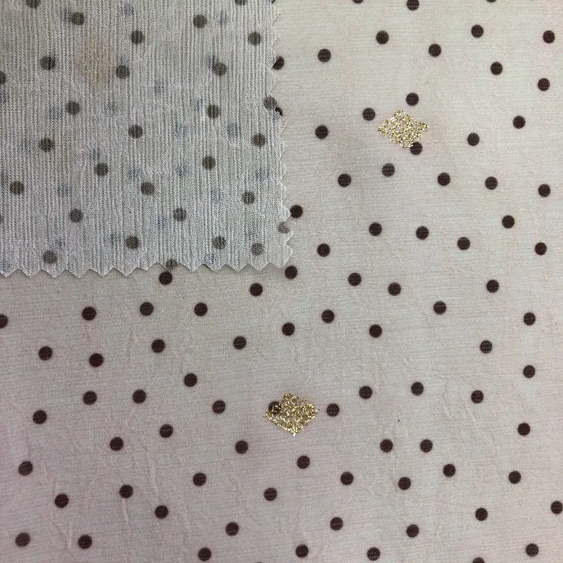new pattern dot printing chiffon crinkle wrinkle gauze crepe fabric solid color muslin fabric for clothing