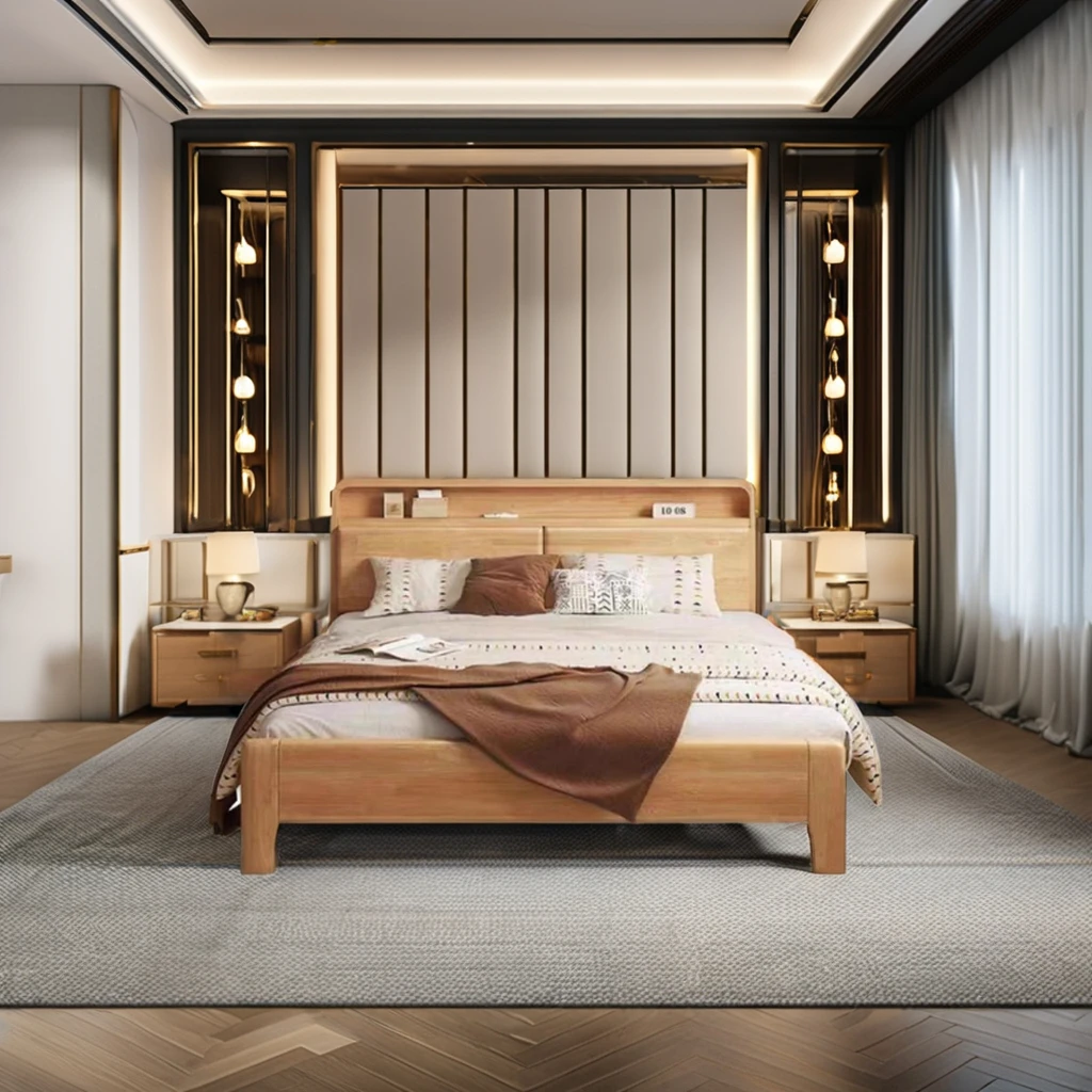 Solid Wood King-Size Bed Frame Custom High-End Home Furniture Elegant Bedroom Sets with Comfortable Bed home furniture