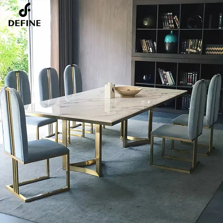 2022 Hot Seller  Stainless Steel Strong Leg Marble and Sintered Stone Table Top Dining Table Set