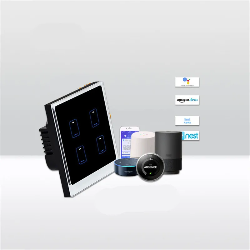 Wi-Fi Alexa черный 86 ЕС стандартный интеллектуальная Автоматизация дома настенный сенсорный выключатель 4 банды света