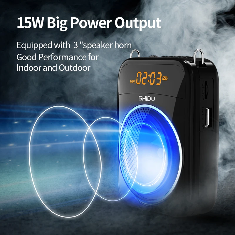 SHIDU S298 15W Output Power portable mini Personal Rechargeable Bluetooth PA Loudspeaker  Voice amplifier