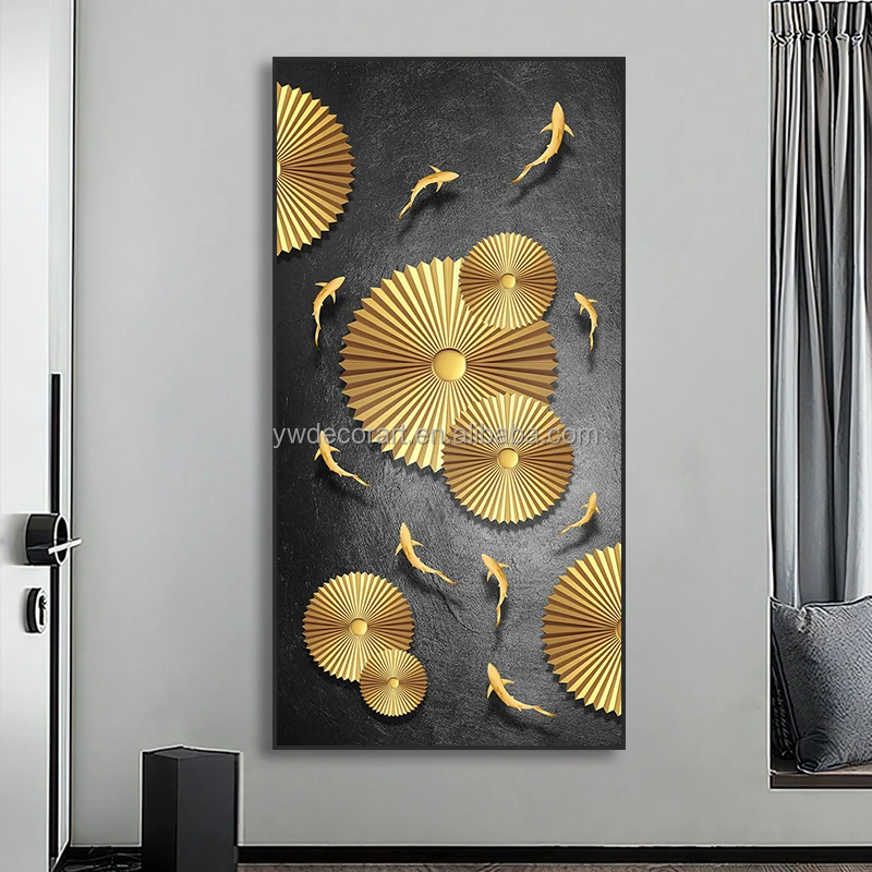Factory Direct Sale Digital Printed Art Painting Golden Fish Modern Canvas Wall Paintings For Home Decoration