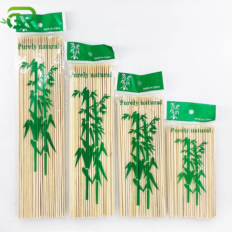 Wholesale Custom Biodegradable 40cm Natural Round Long Kebab BBQ Barbecue Sticks Bamboo Skewers with Small OPP Bag Package