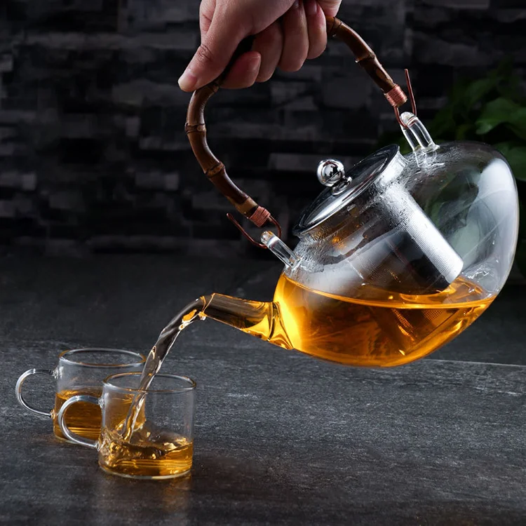 2022 hot sale high-capacity pyrex glass teapot with strainer flower pot glass tea pot with infuser