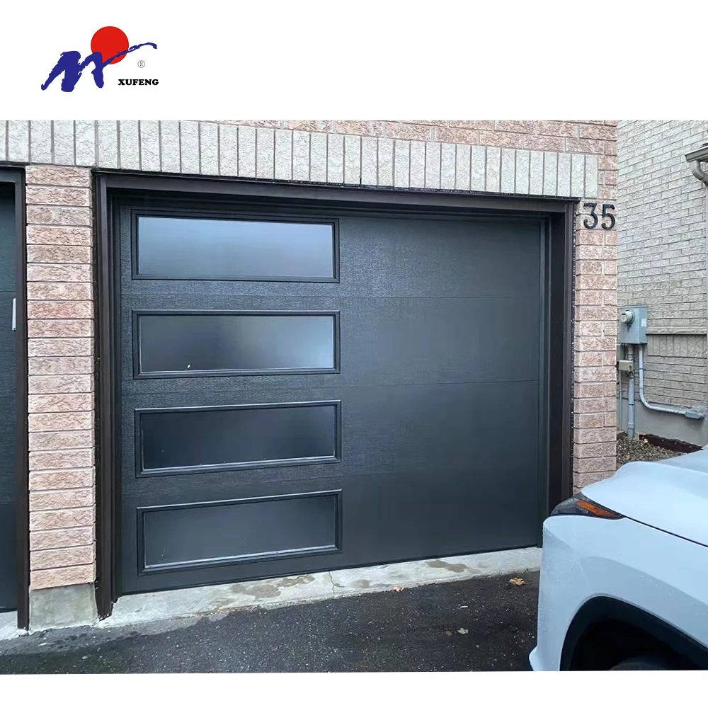 Contemporary 9x8 Single Solid Wood Side Sliding Over Head Stainless Steel Automated Garage Door