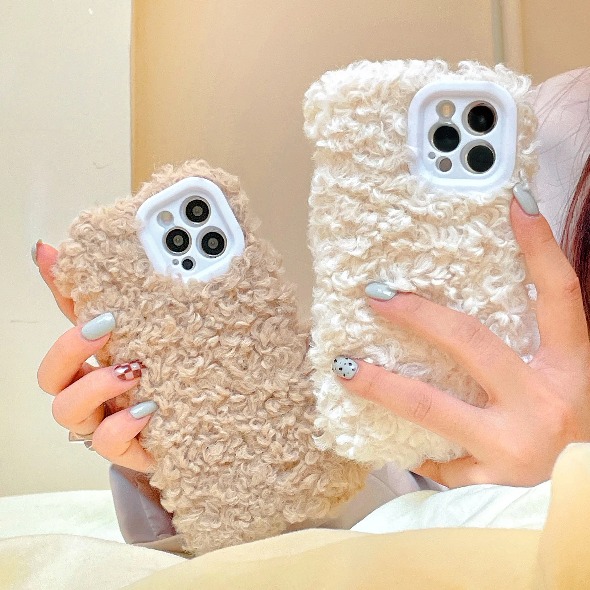 Cute  Autumn winter plush phone case soft silicone phone case for iPhone 11pro max xs/xr 8plus 12/13  for women girl  gifts