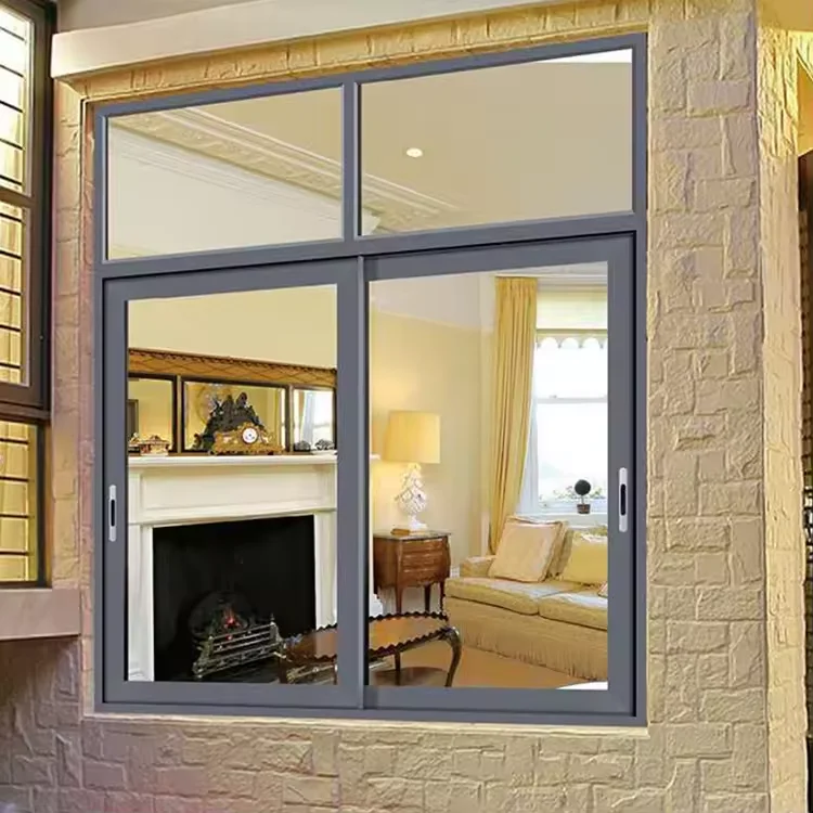 Frame Sliding Window Residential Iron Double Glazed Sun Protect Window Aluminium Alloy Stainless Steel Horizontal Modern Hanging