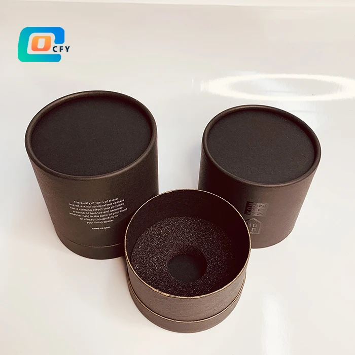 Custom printing black round paper packaging Candle gift tube with UV finish Eco friendly cardboard cylinder box foam