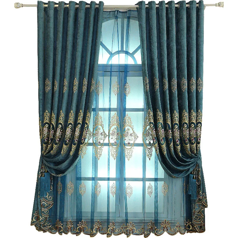 Embroidery curtain fabric luxury  curtains for livingroom curtains