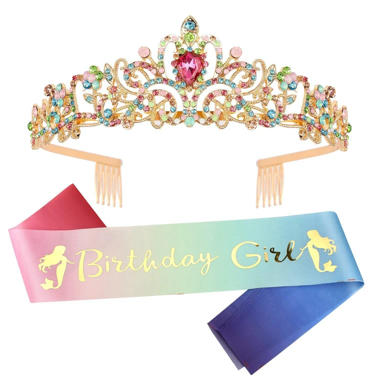 New arrives  Birthday Crown Sash Happy Birthday Girl crown Princess Tiara for Birthday Party Decorations Gifts