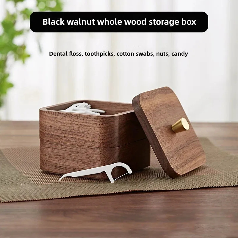 2024 Walnut toothpick stand Cotton swab storage box Toothpick dispenser box Mini wooden toothpick box
